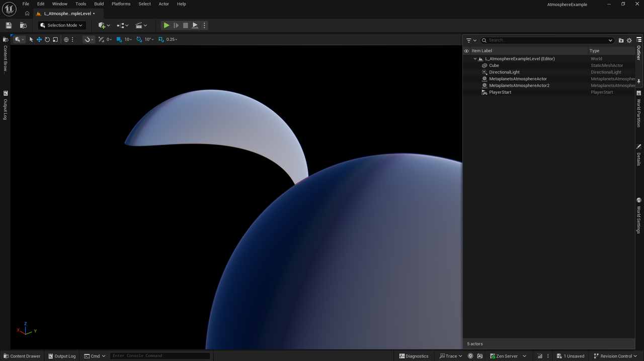 Two atmosphere actors in the Outliner