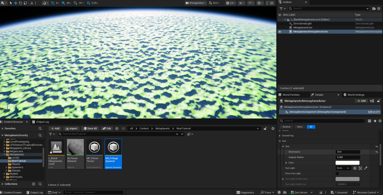 A generated Metaplanets planet in the editor