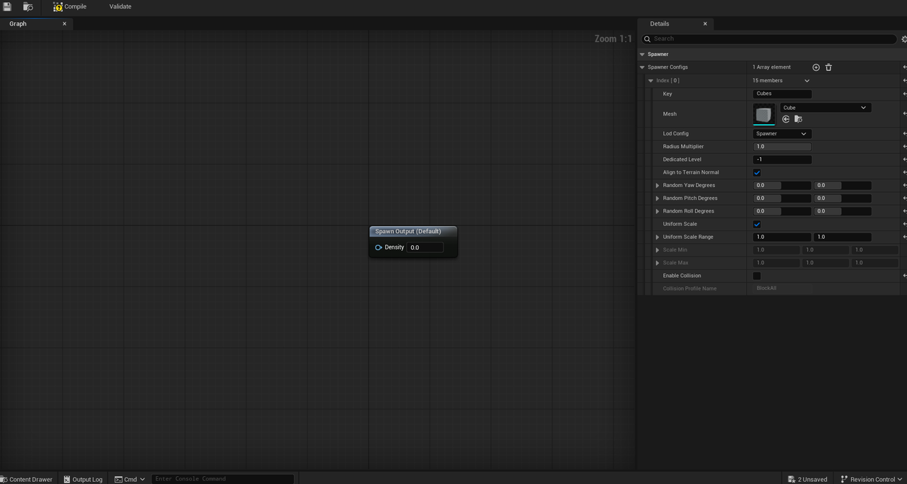 Configuring a spawner: mesh, scale, alignment