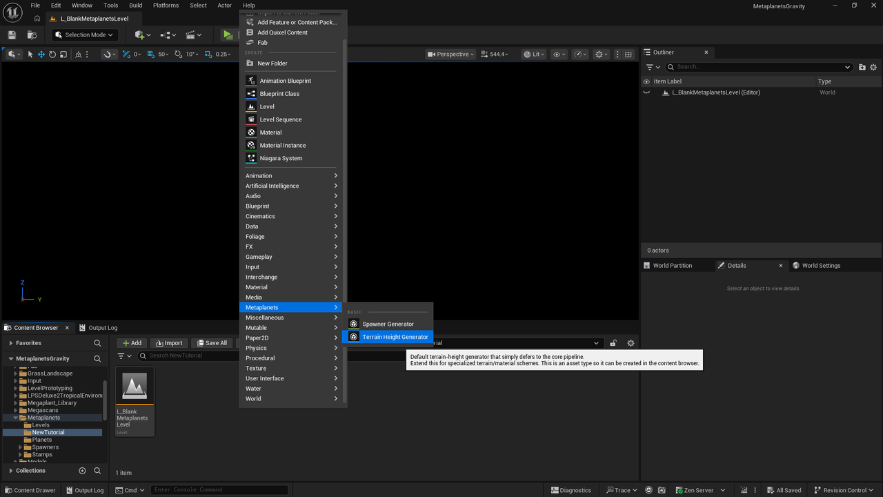 Create → Metaplanets → Terrain Height Generator