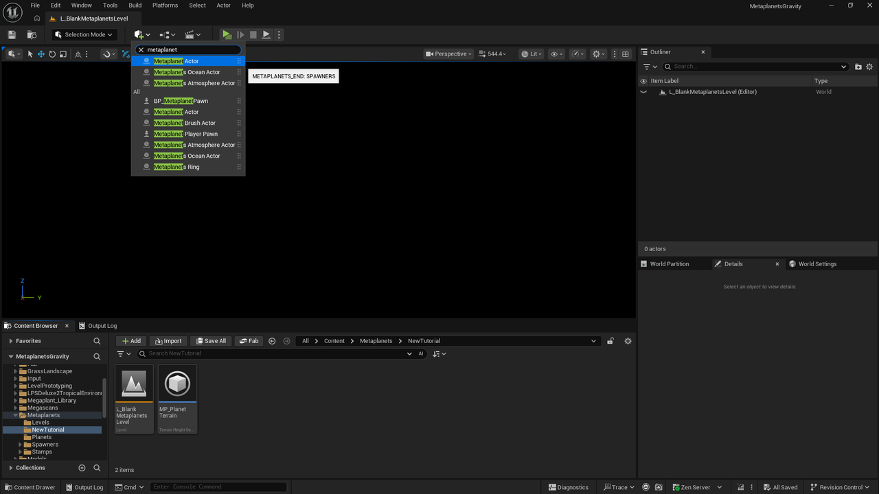 Placing a Metaplanet Actor into the level